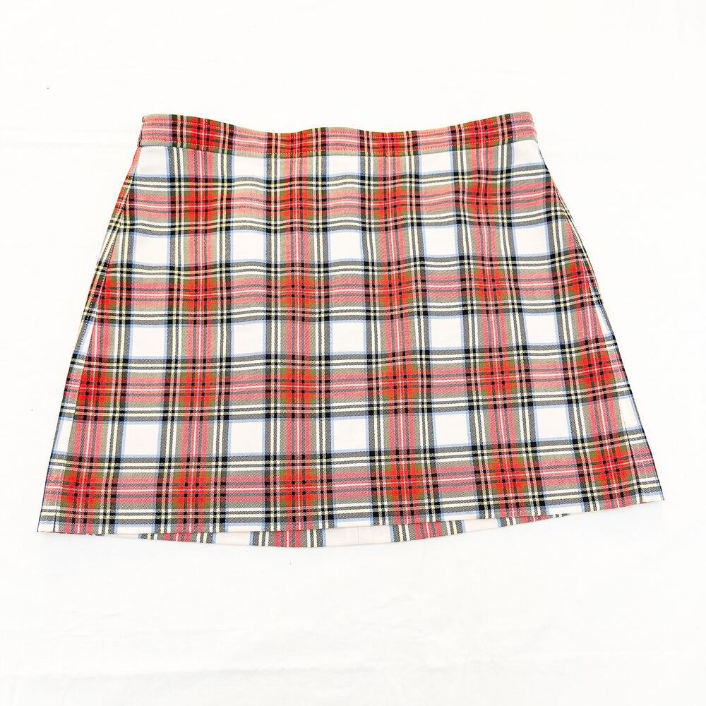 J. Crew Plaid Tartan Patterned Mini Skirt Beige Red Flannel Size 12